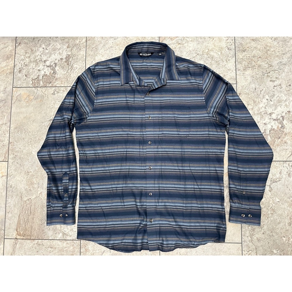 Travis Matthew Long Sleeve Button Up Striped Shirt Size Large